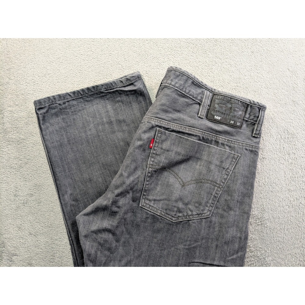 Levis 569 Loose Straight Jeans Mens 38x32 Grey Wash Denim Pants 100% Cotton